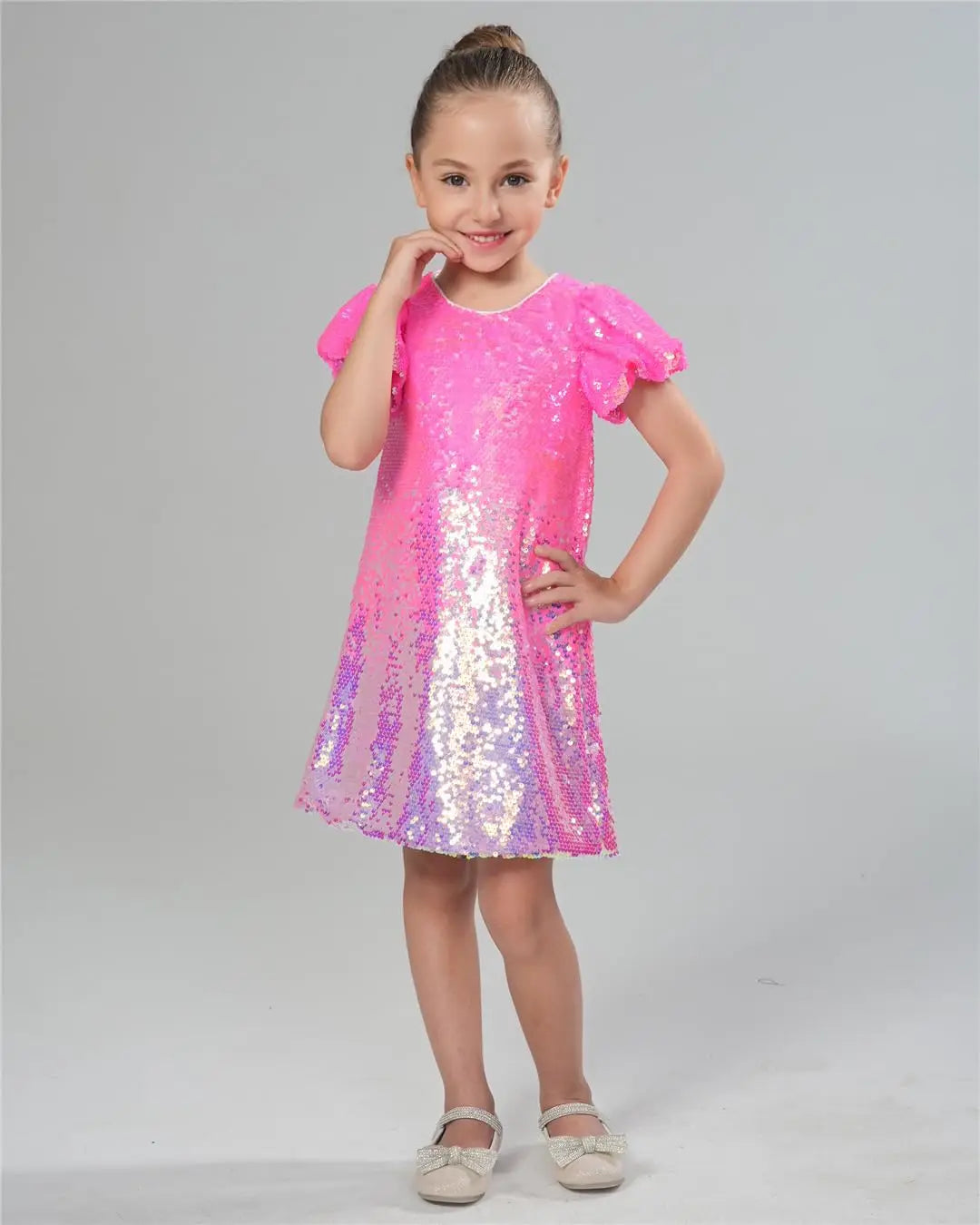 Girls Ombre Hot Pink Sparkling Sequin Diva Dress