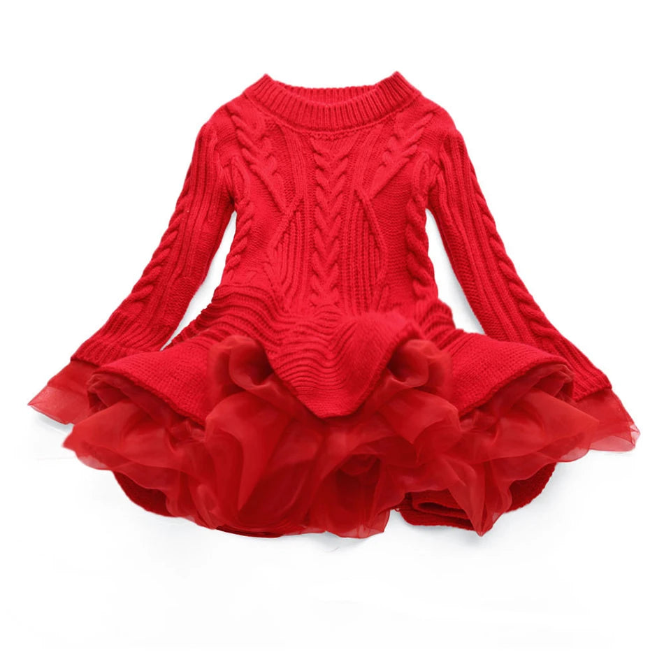 Knitted and Ruffled Girls Winter Dress