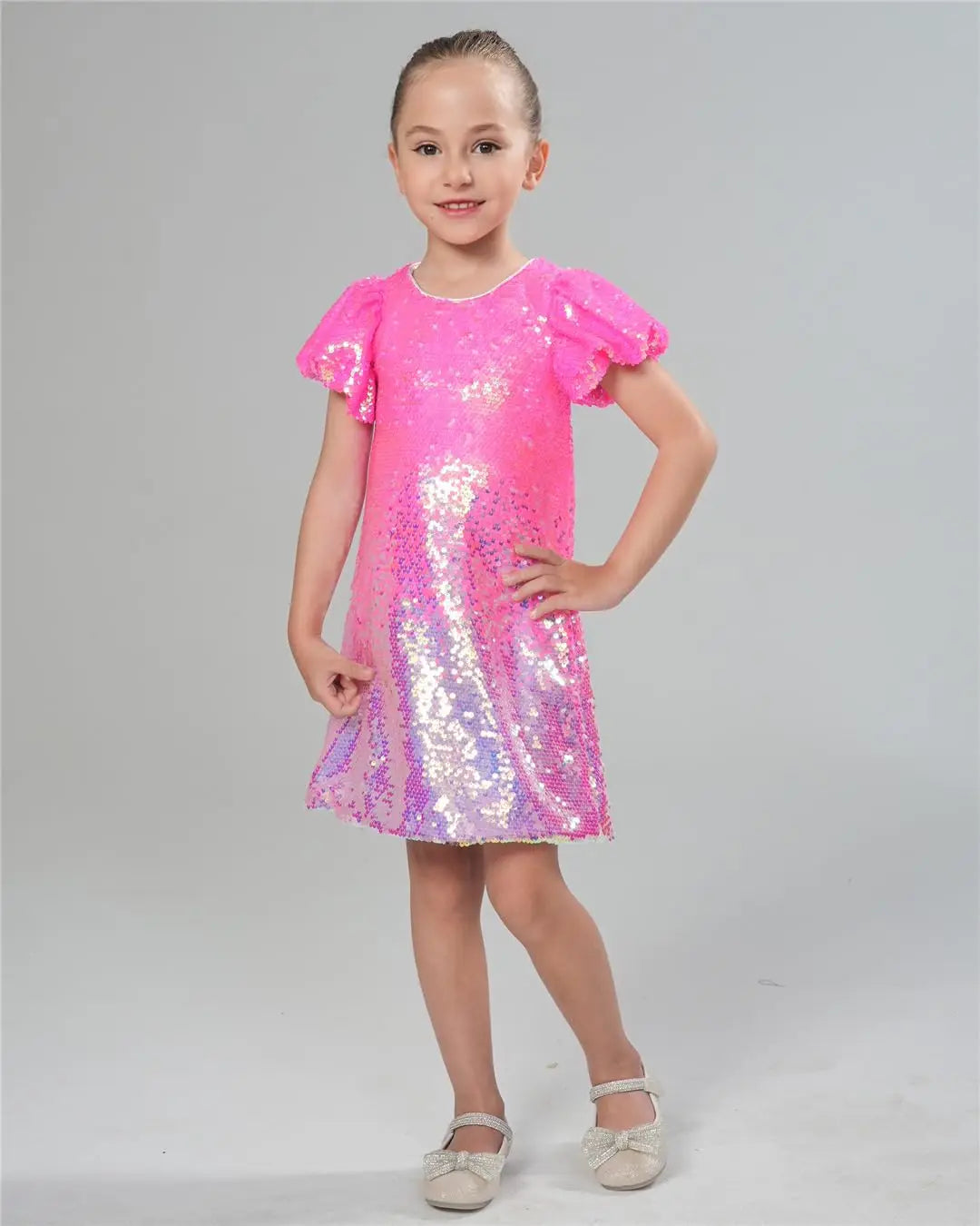 Girls Ombre Hot Pink Sparkling Sequin Diva Dress