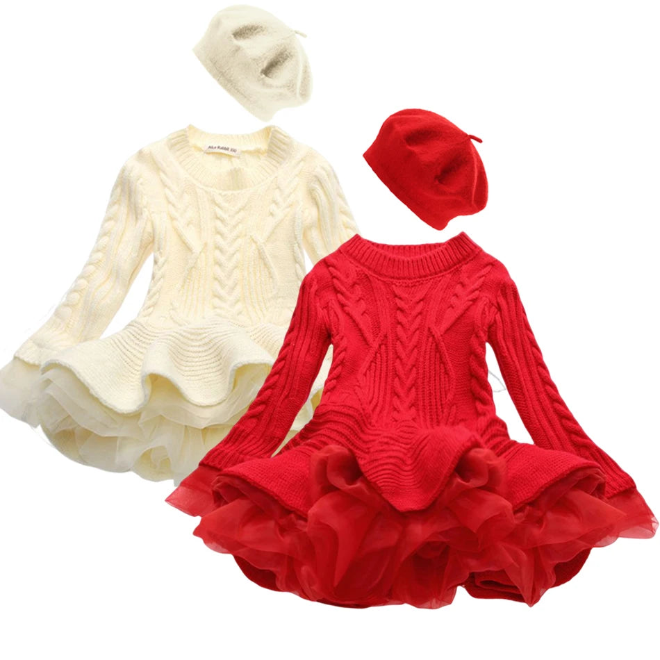 Knitted and Ruffled Girls Winter Dress