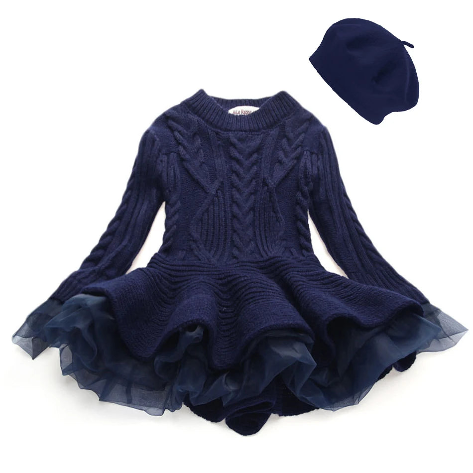 Knitted and Ruffled Girls Winter Dress