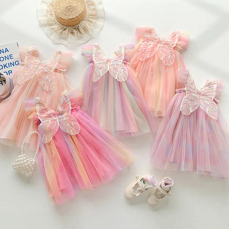 Rainbow Princess Butterfly Dress | 3D Butterfly Dress for Girls