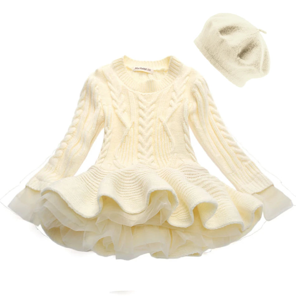 Knitted and Ruffled Girls Winter Dress