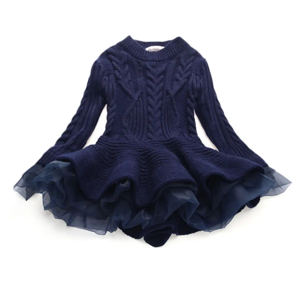 Knitted and Ruffled Girls Winter Dress