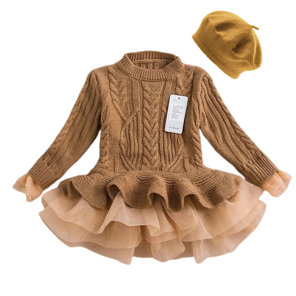 Knitted and Ruffled Girls Winter Dress