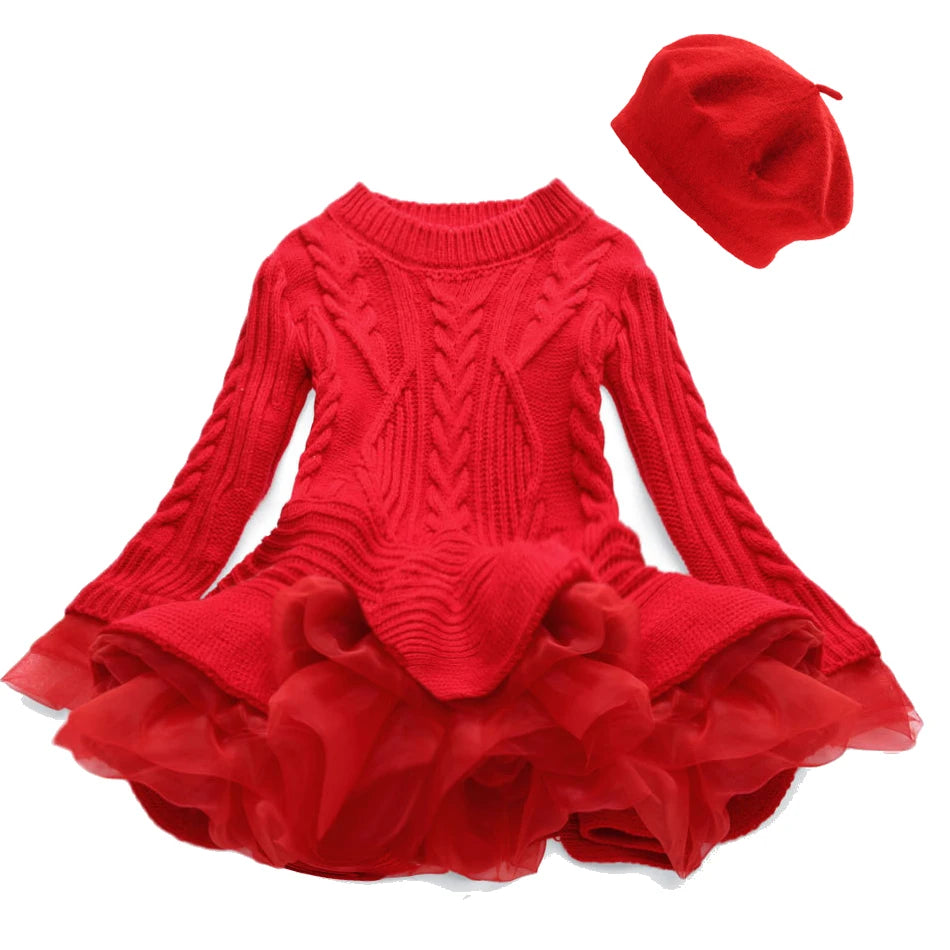 Knitted and Ruffled Girls Winter Dress